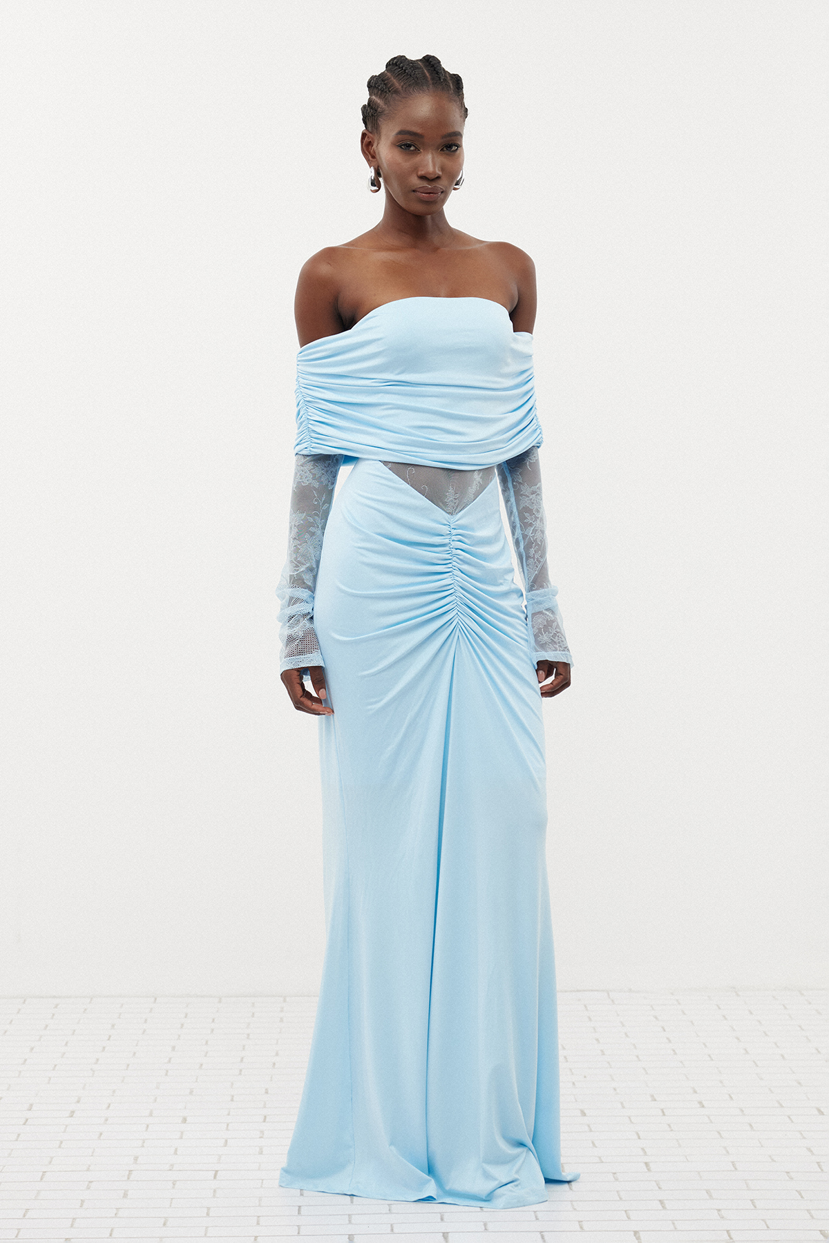 Darlene Off Shoulder Lace Ruch Maxi Dress