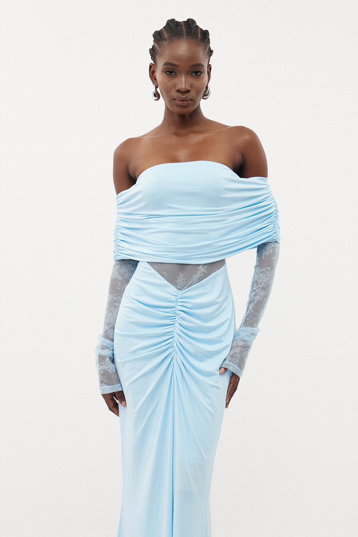 Darlene Off Shoulder Lace Ruch Maxi Dress