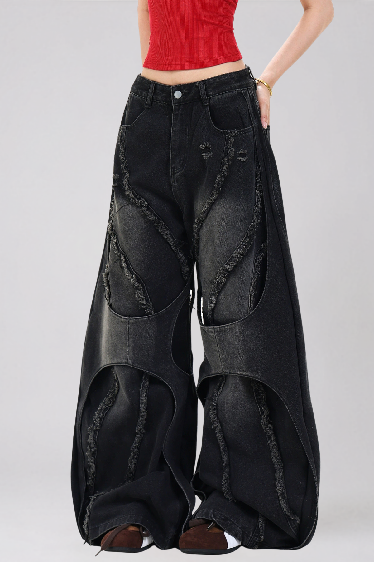 Daryl Bleached Fringe Baggy Jeans