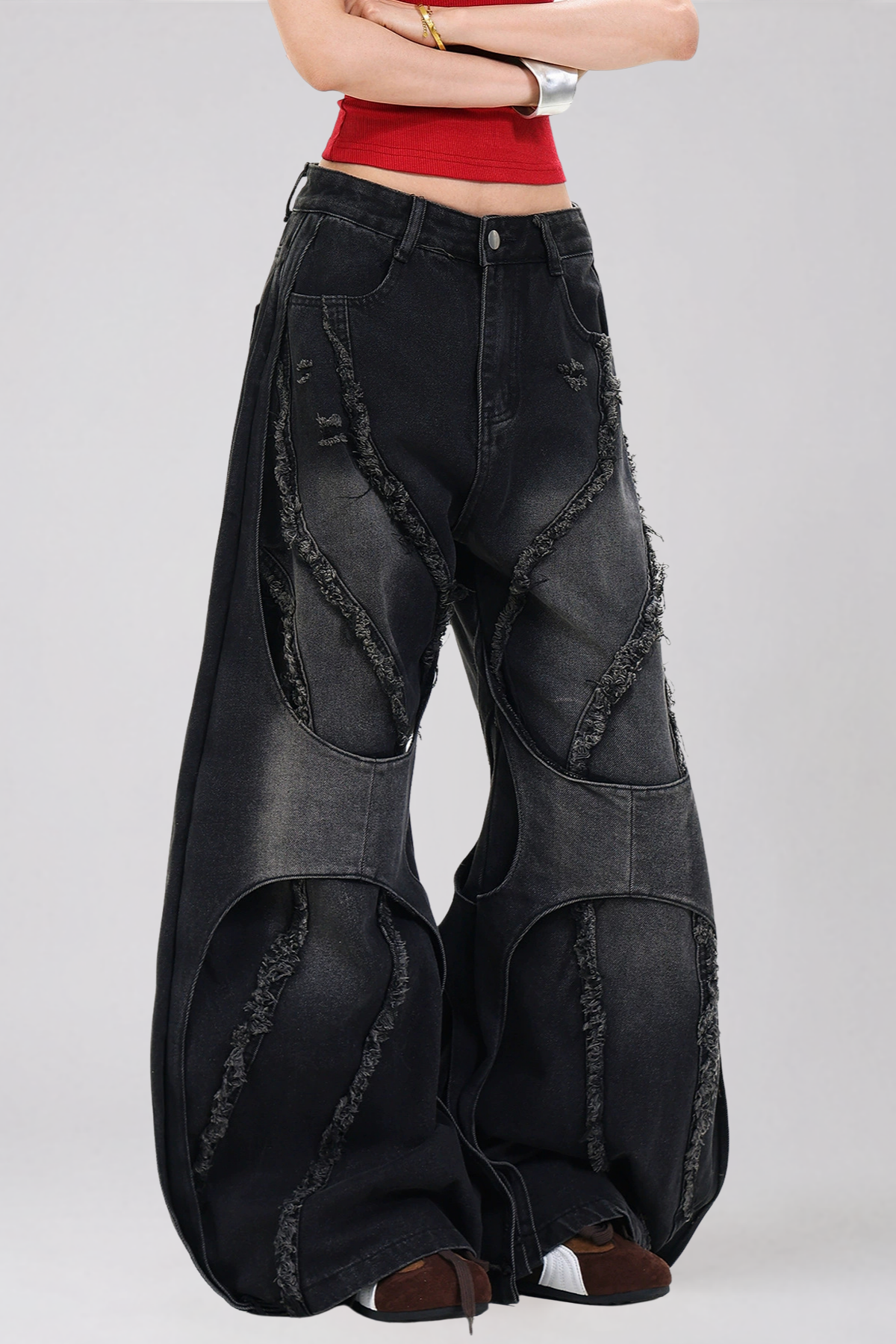 Daryl Bleached Fringe Baggy Jeans
