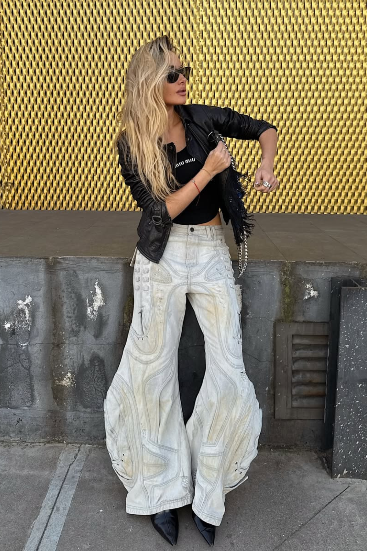 Daryl Deconstruct Print Barrel Jeans In Grey