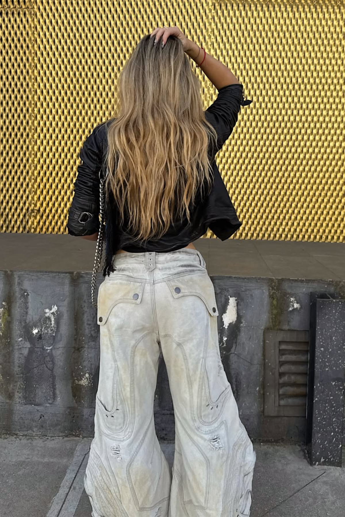 Daryl Deconstruct Print Barrel Jeans In Grey