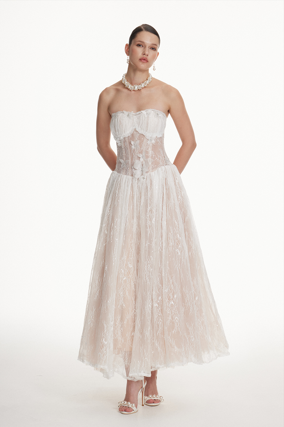 Dash Strapless Butterfly Lace Maxi Dress