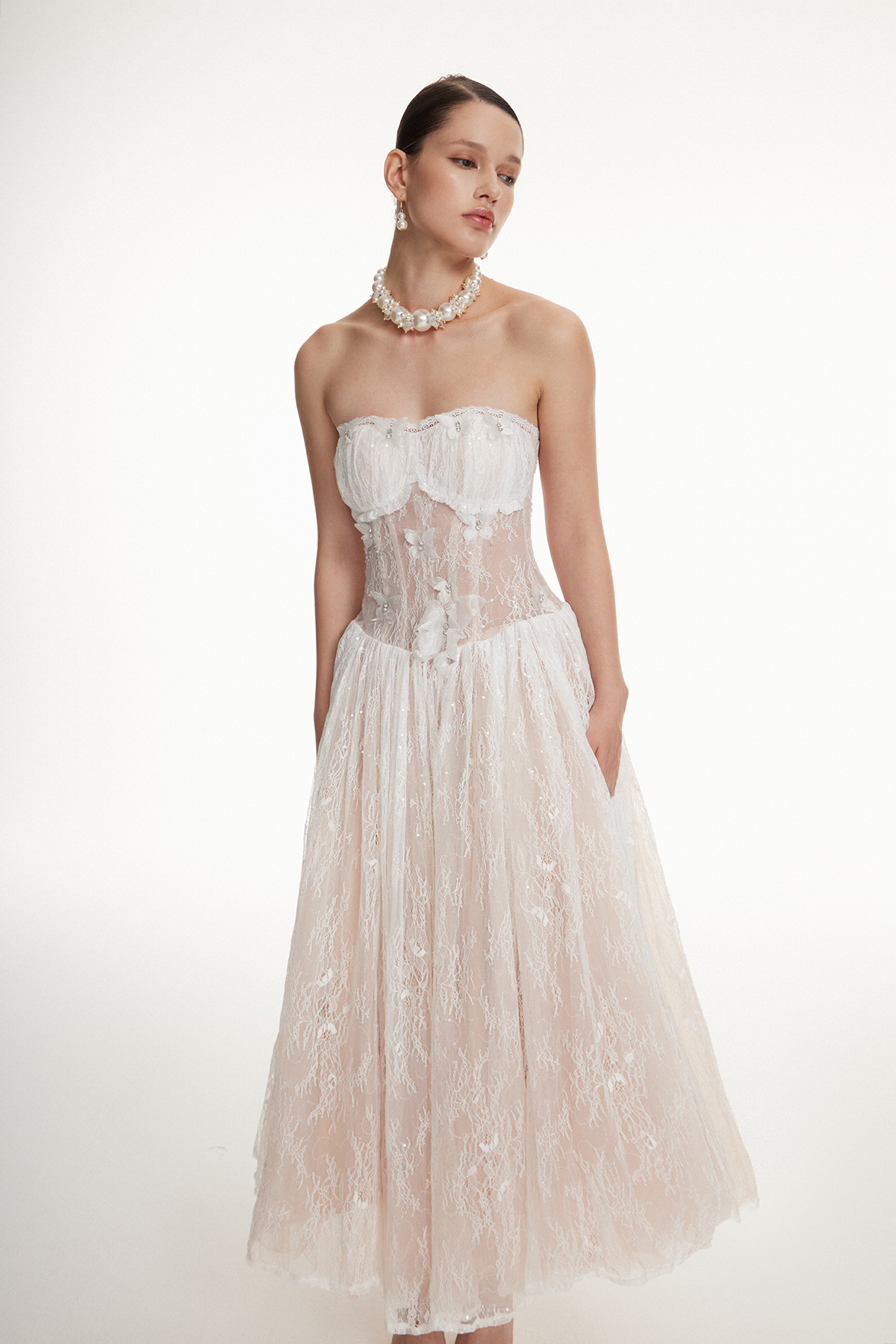 Dash Strapless Butterfly Lace Maxi Dress