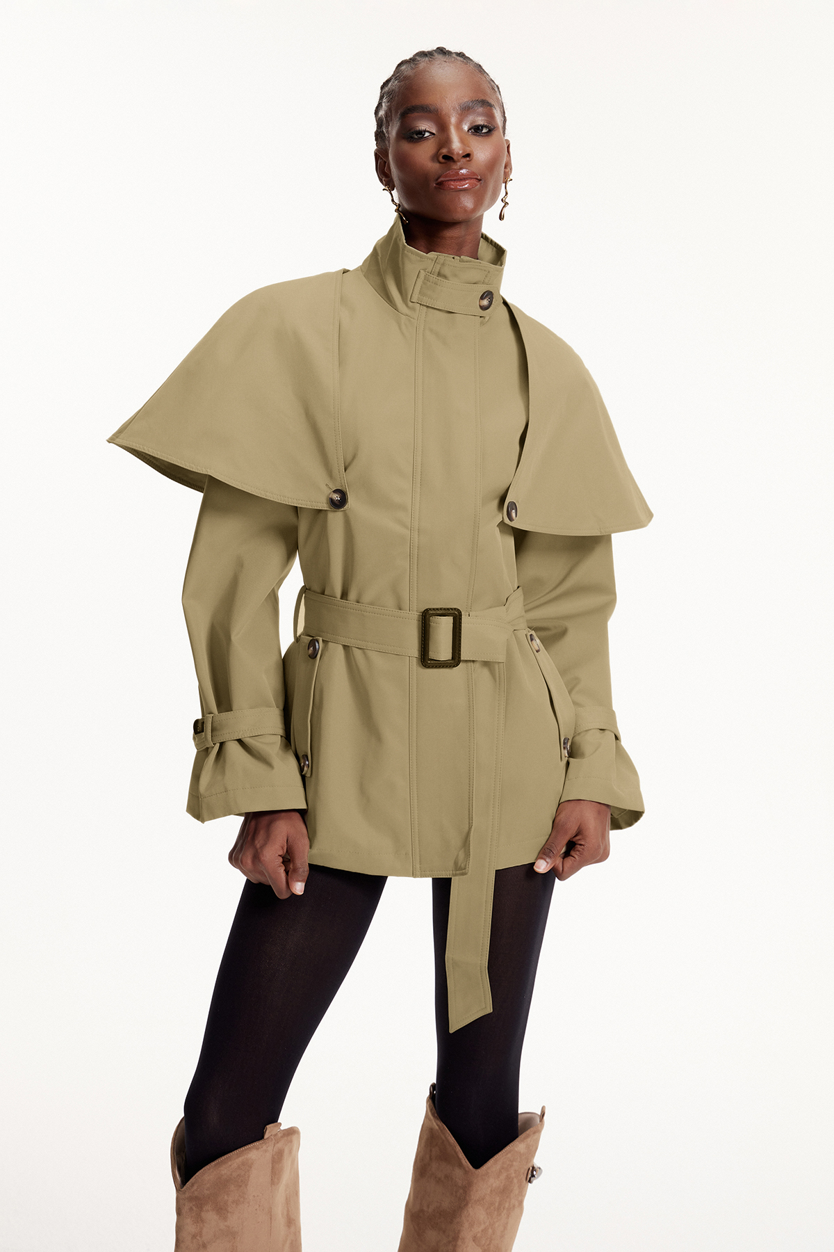 Davide Shawl Trench Coat In Khaki