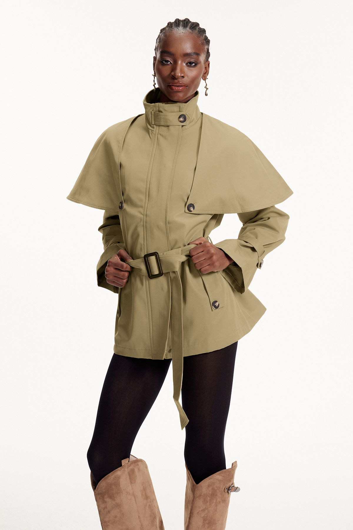 Davide Shawl Trench Coat In Khaki