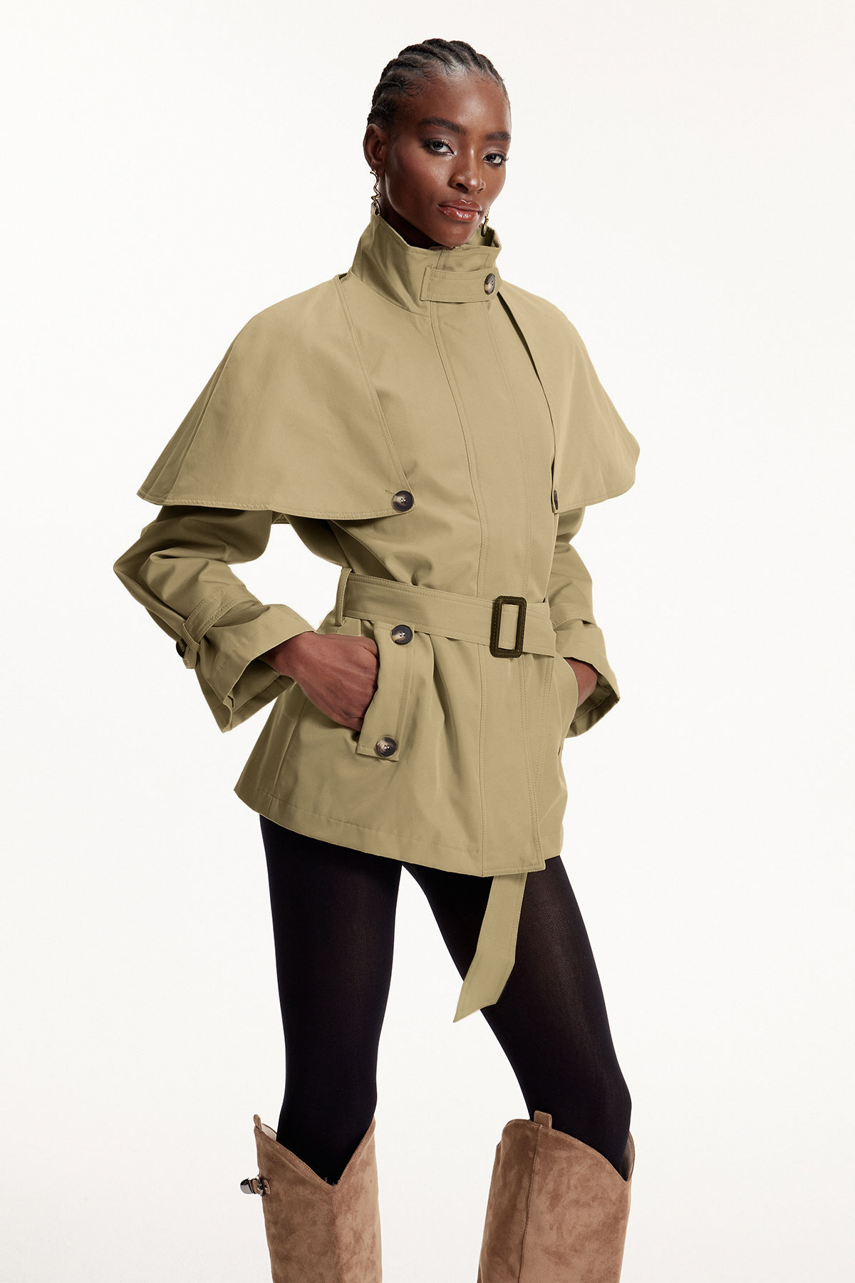 Davide Shawl Trench Coat In Khaki