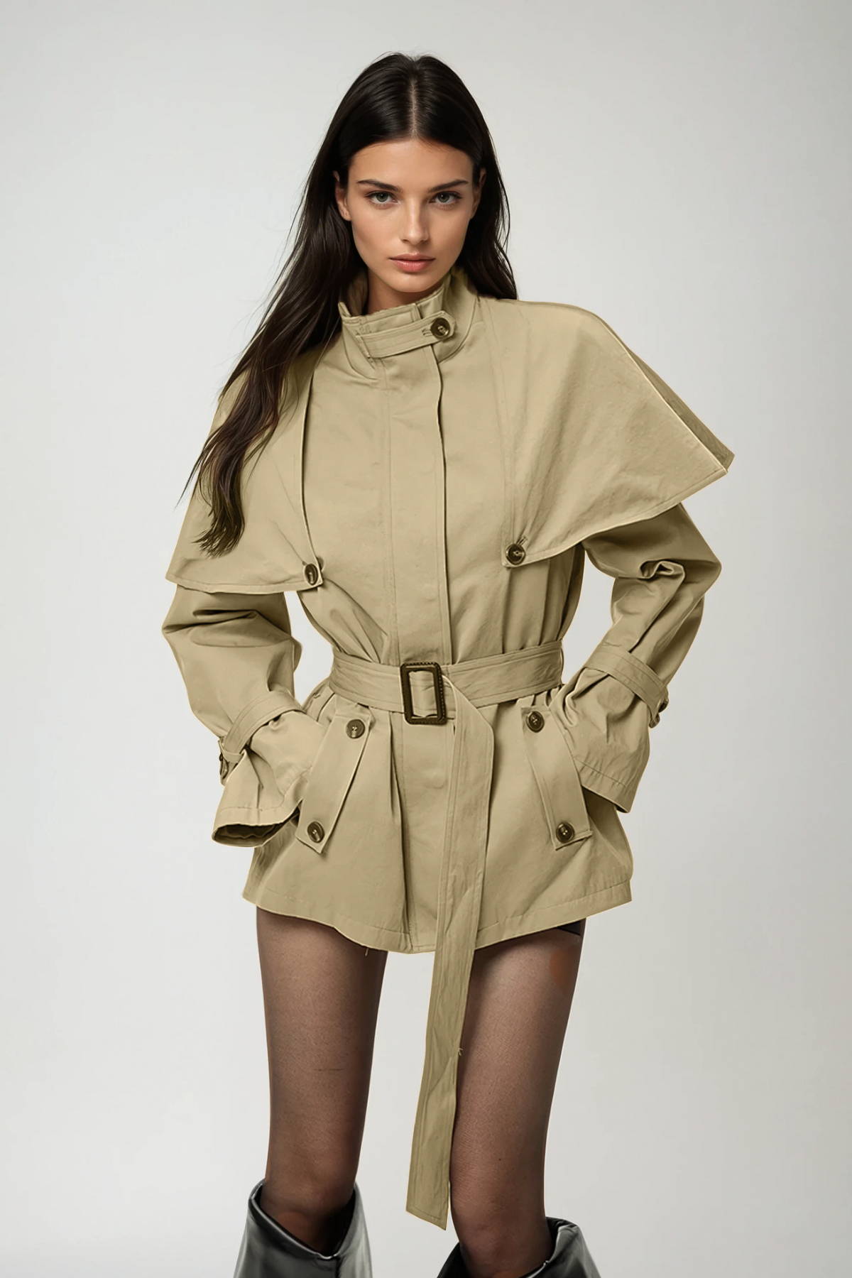 Davide Shawl Trench Coat In Khaki