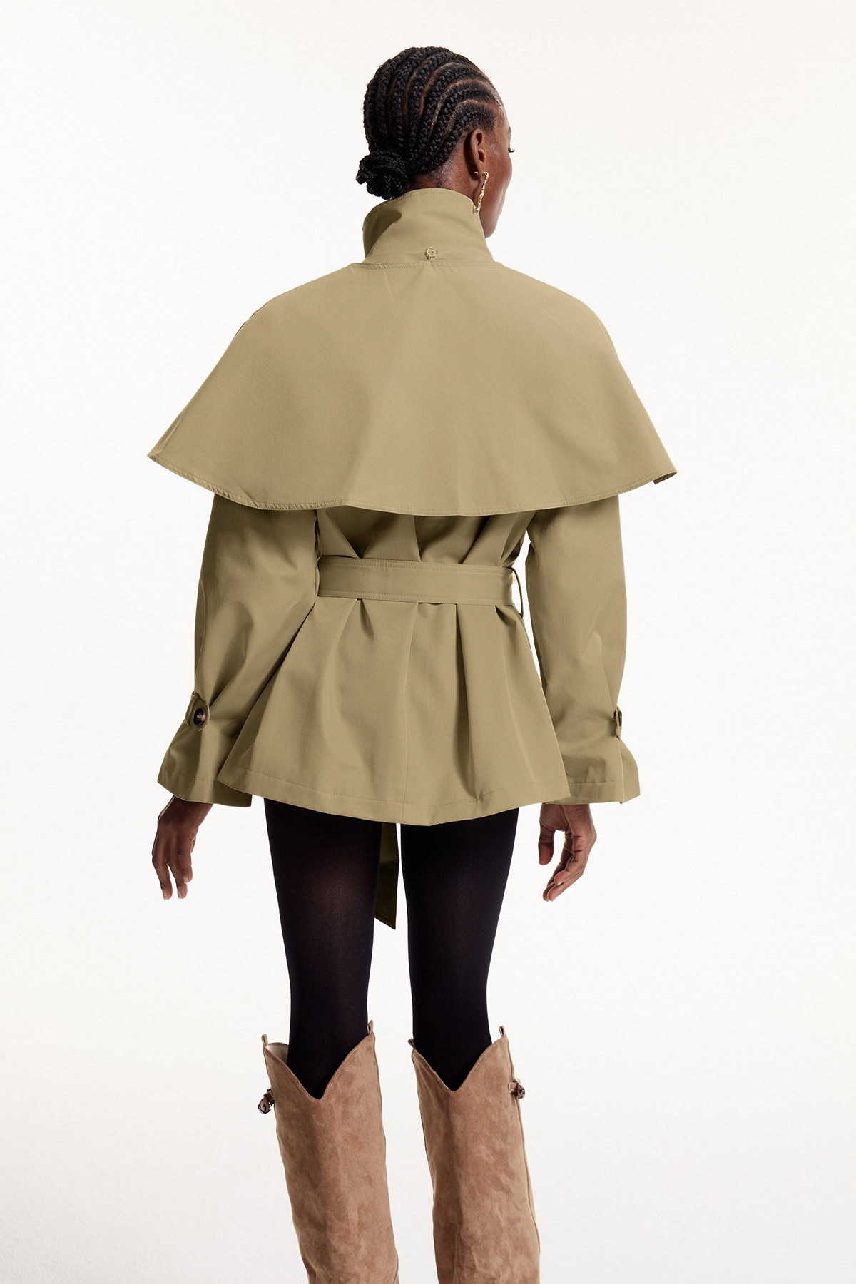 Davide Shawl Trench Coat In Khaki