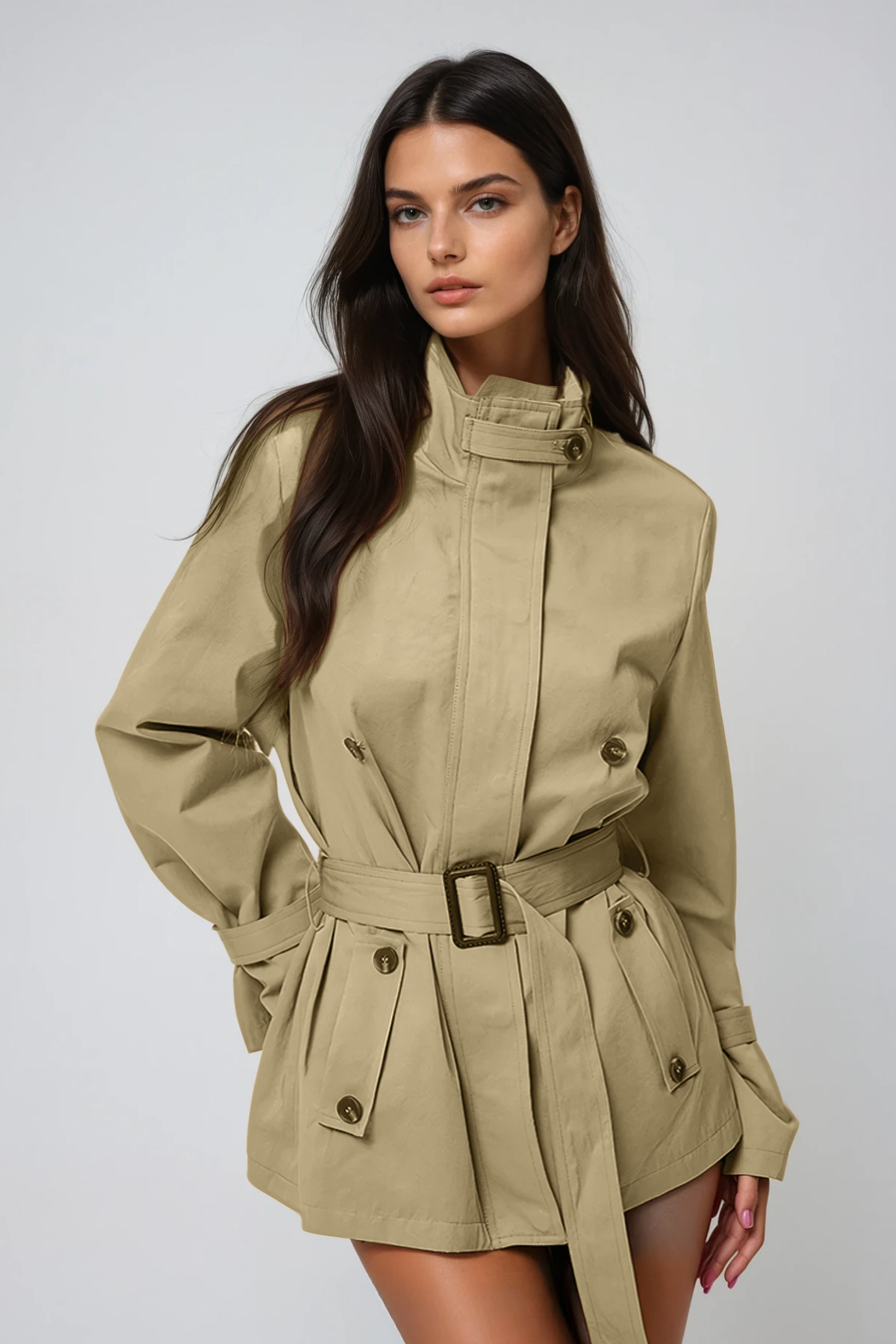 Davide Shawl Trench Coat In Khaki