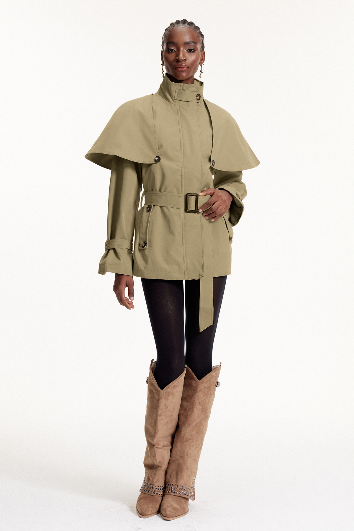 Davide Shawl Trench Coat In Khaki