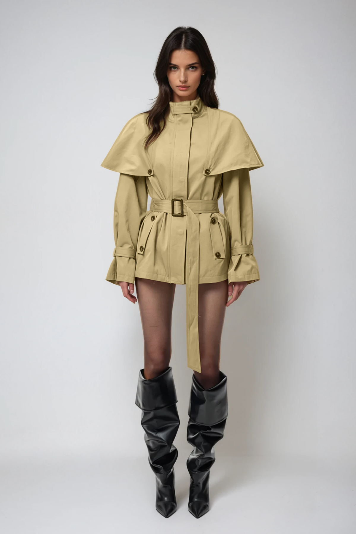 Davide Shawl Trench Coat In Khaki