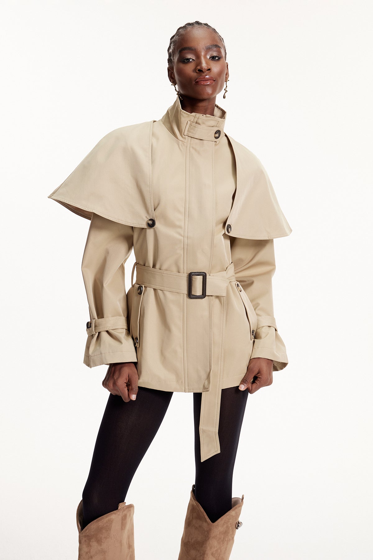 Davide Shawl Trench Coat In Khaki