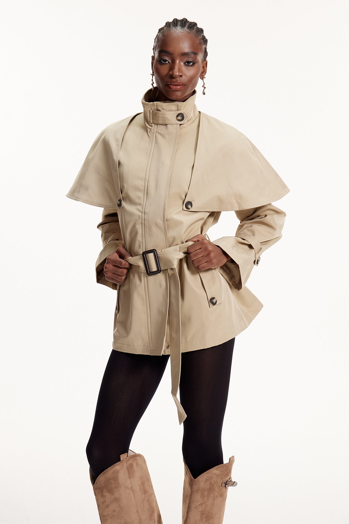 Davide Shawl Trench Coat In Khaki