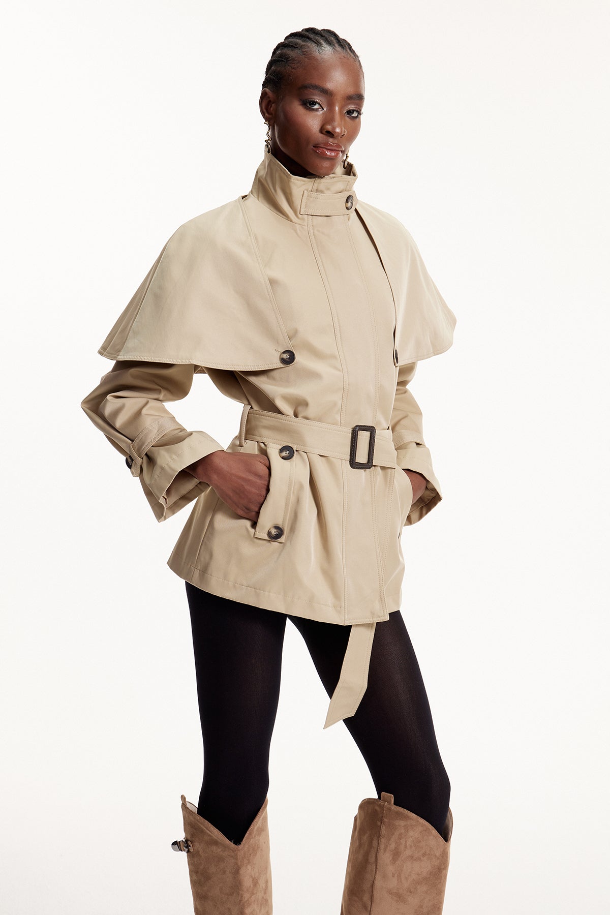 Davide Shawl Trench Coat In Khaki