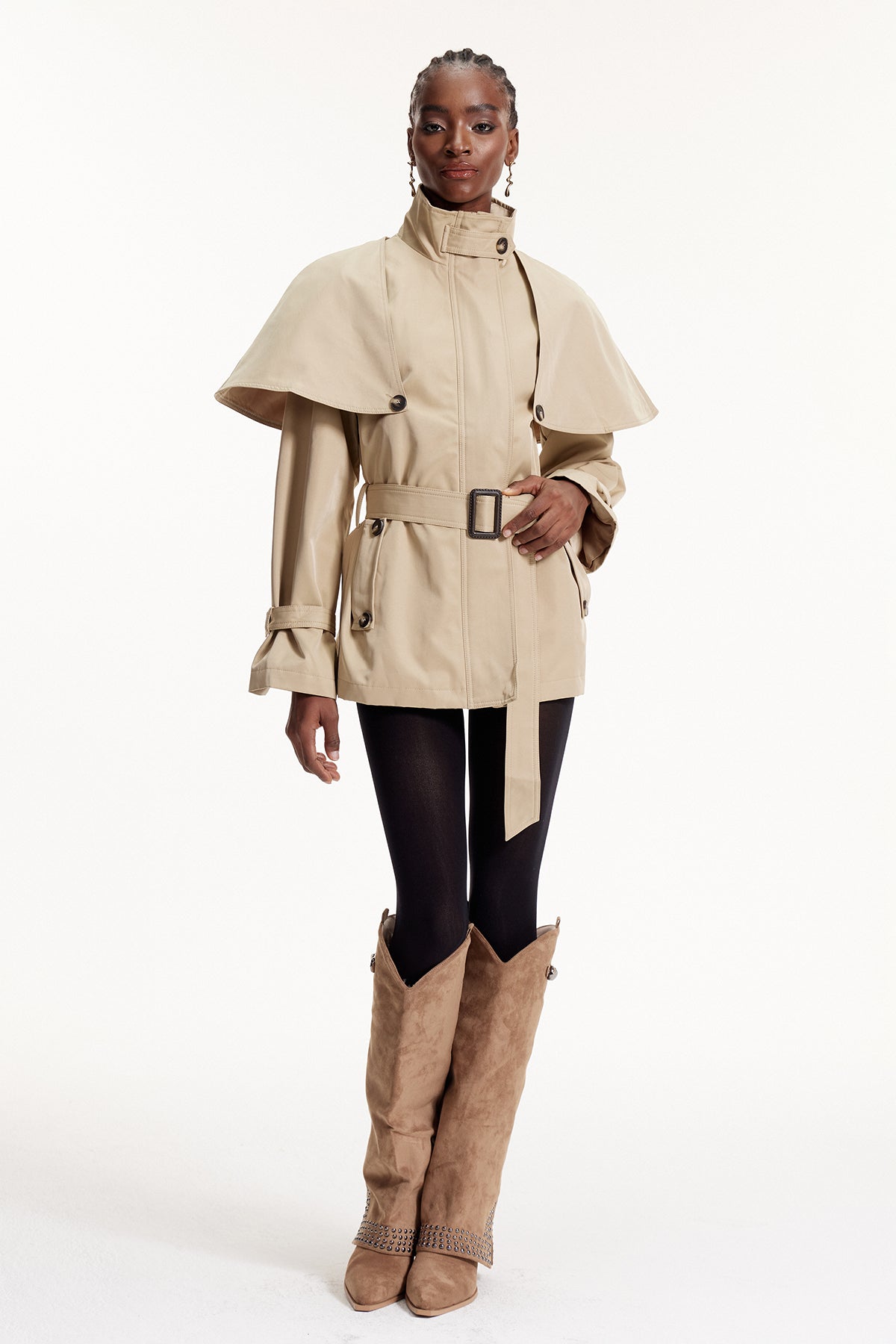 Davide Shawl Trench Coat In Khaki