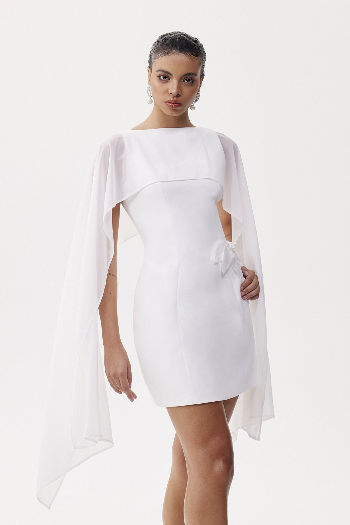 Davina Shawl Flower Mini Dress In White