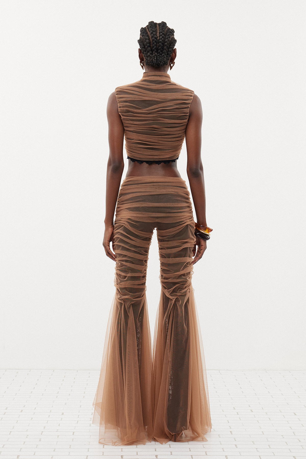 Davion Crop Lace Ruch Pants Set