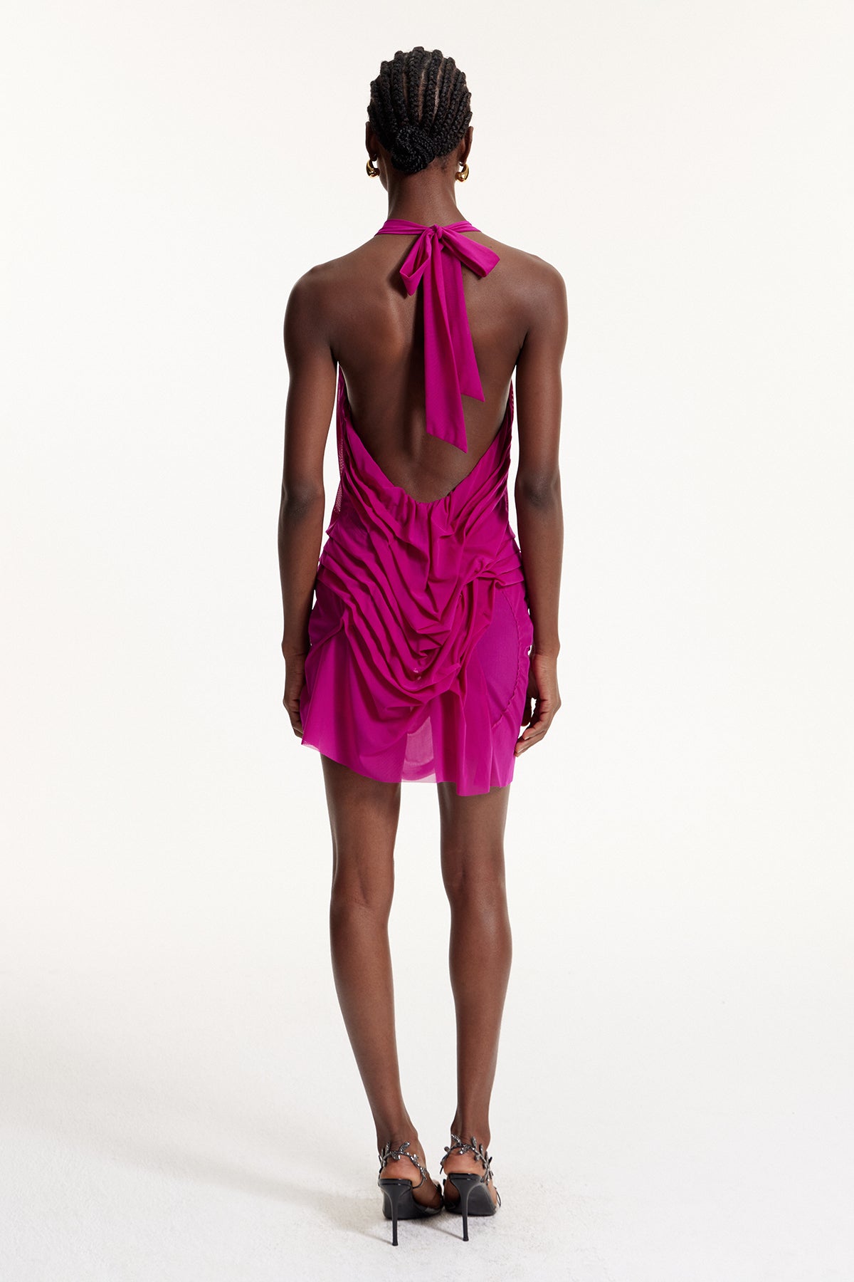 Davion Halter Neck Ruch Asymmetric Mini Dress In Purple