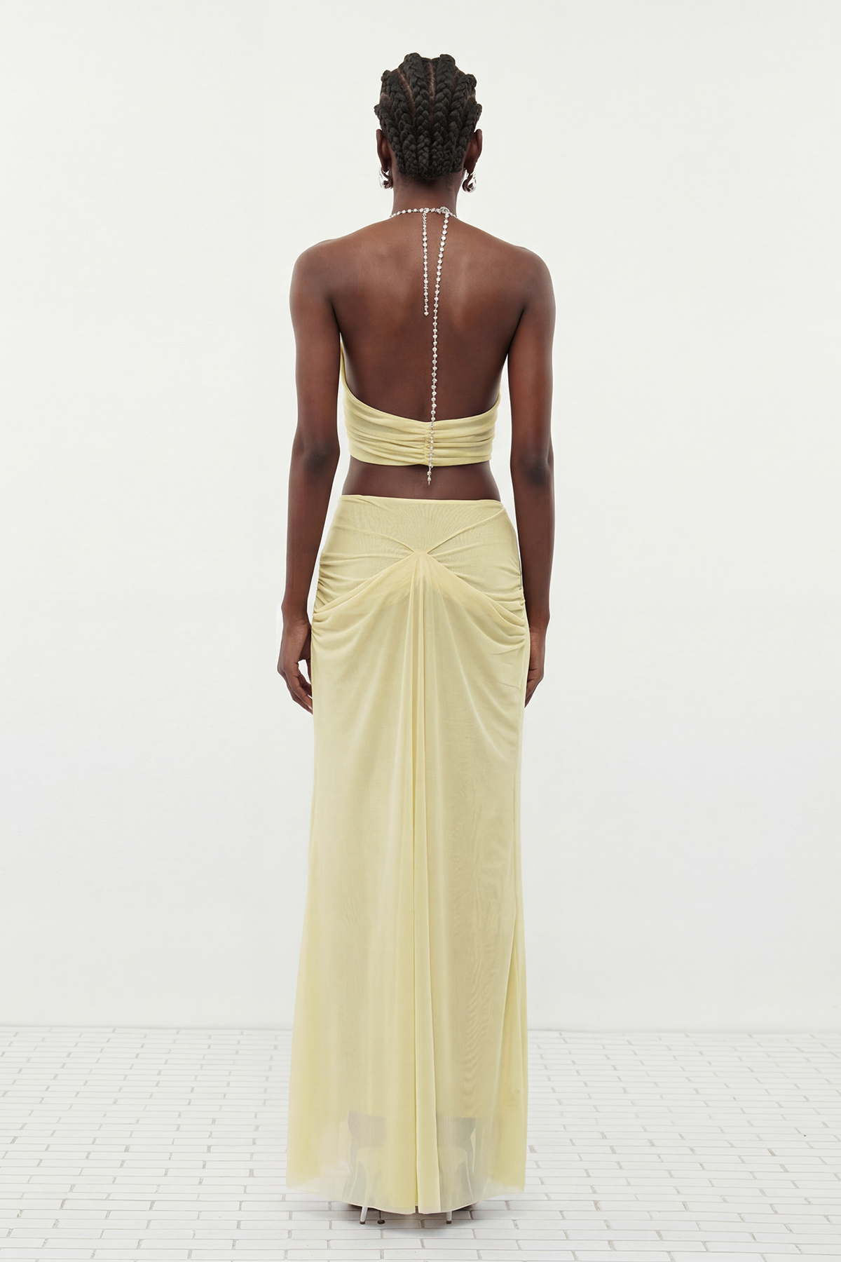 Davis Plunge Chain Asymmetric Maxi Dress In Yellow