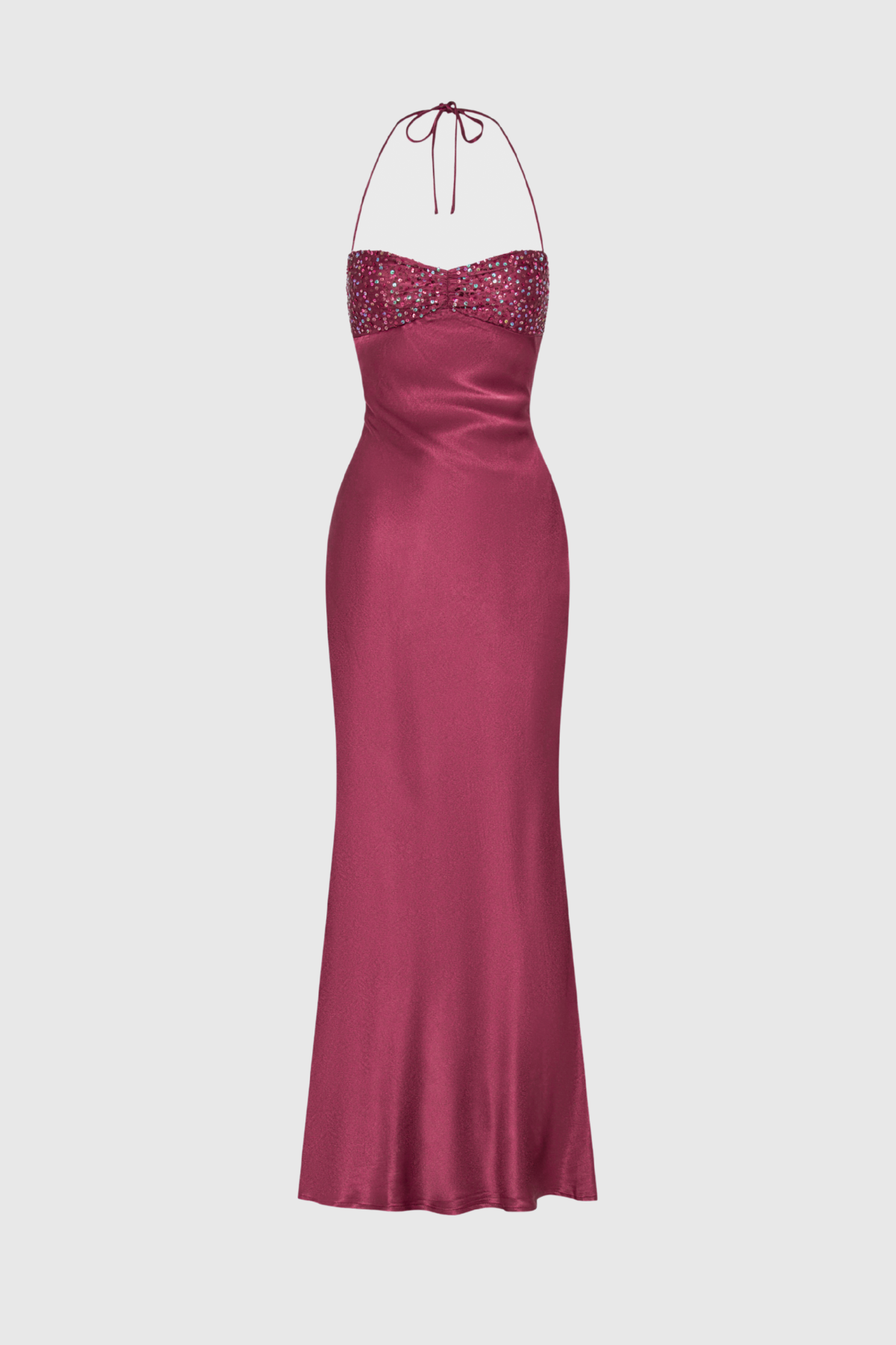 Davlat Halter Neck Sequin Satin Maxi Dress In Purple