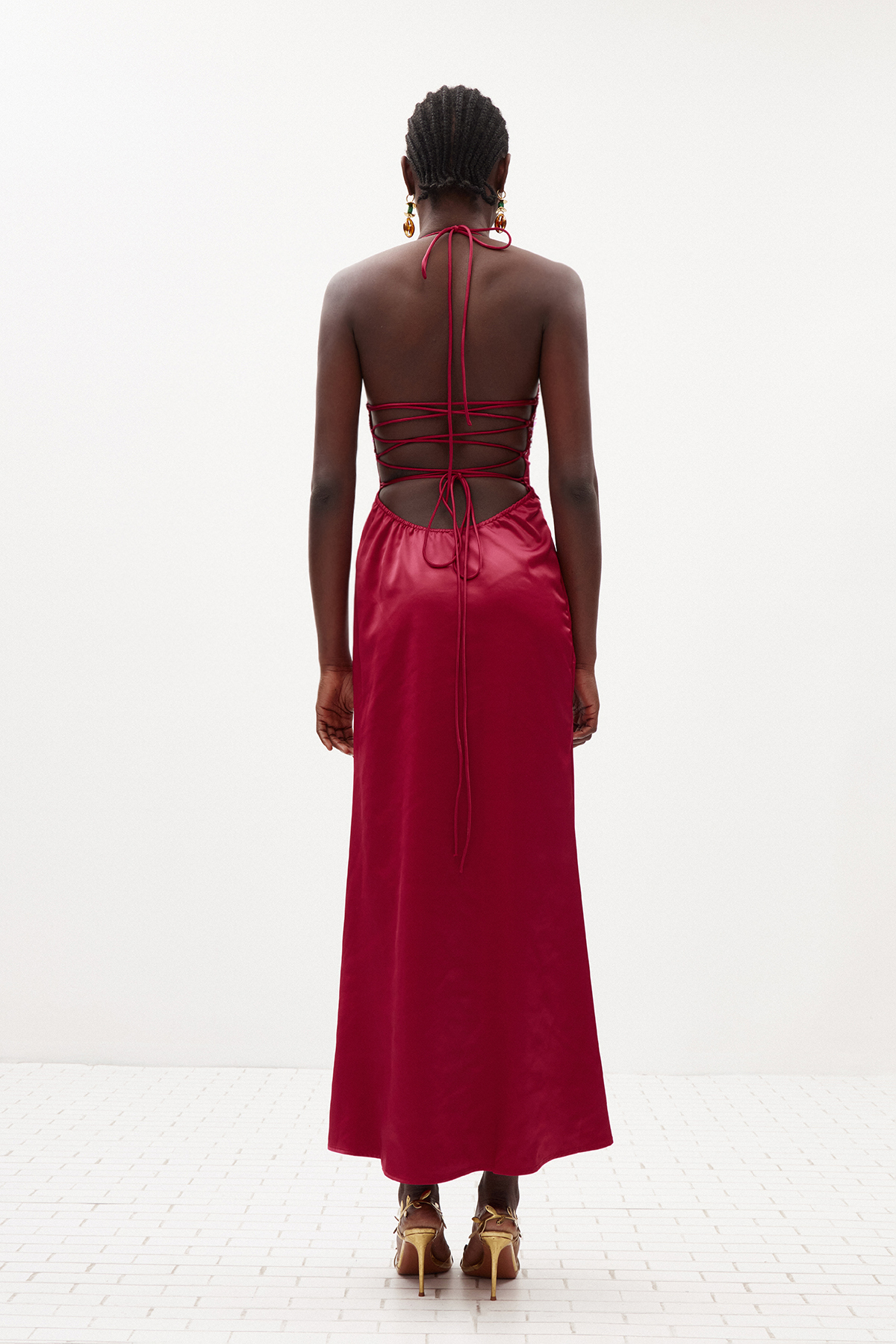Davlat Halter Neck Sequin Satin Maxi Dress In Purple