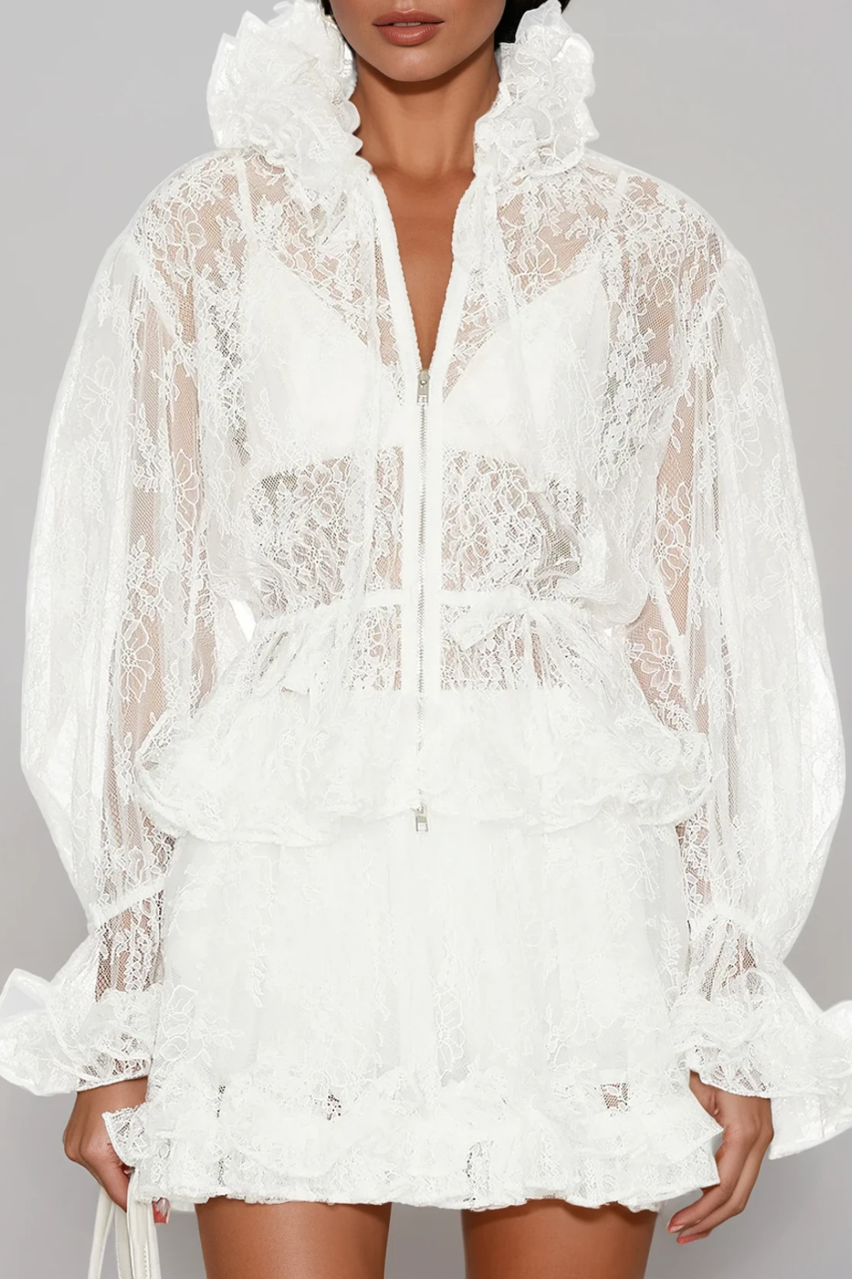 Davon Balloon Sleeve Lace Playsuit In White