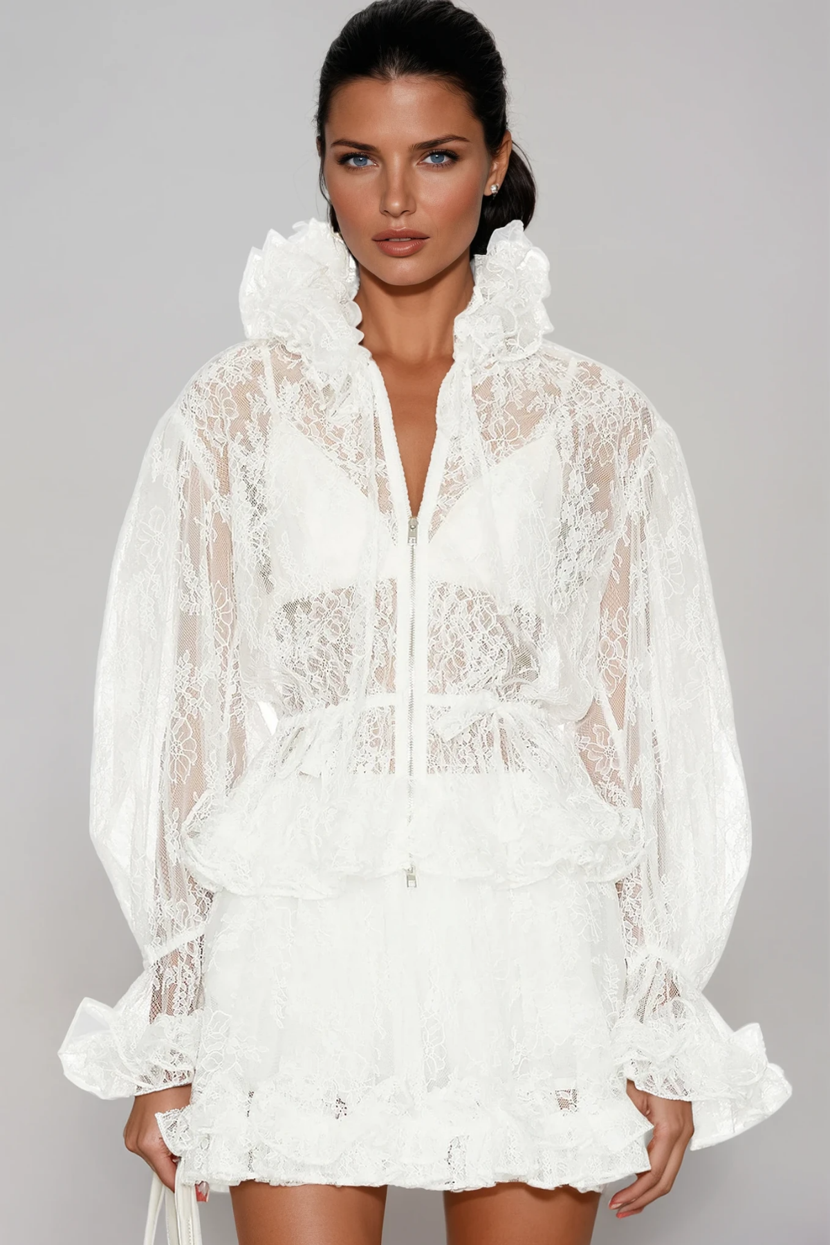 Davon Balloon Sleeve Lace Playsuit In White