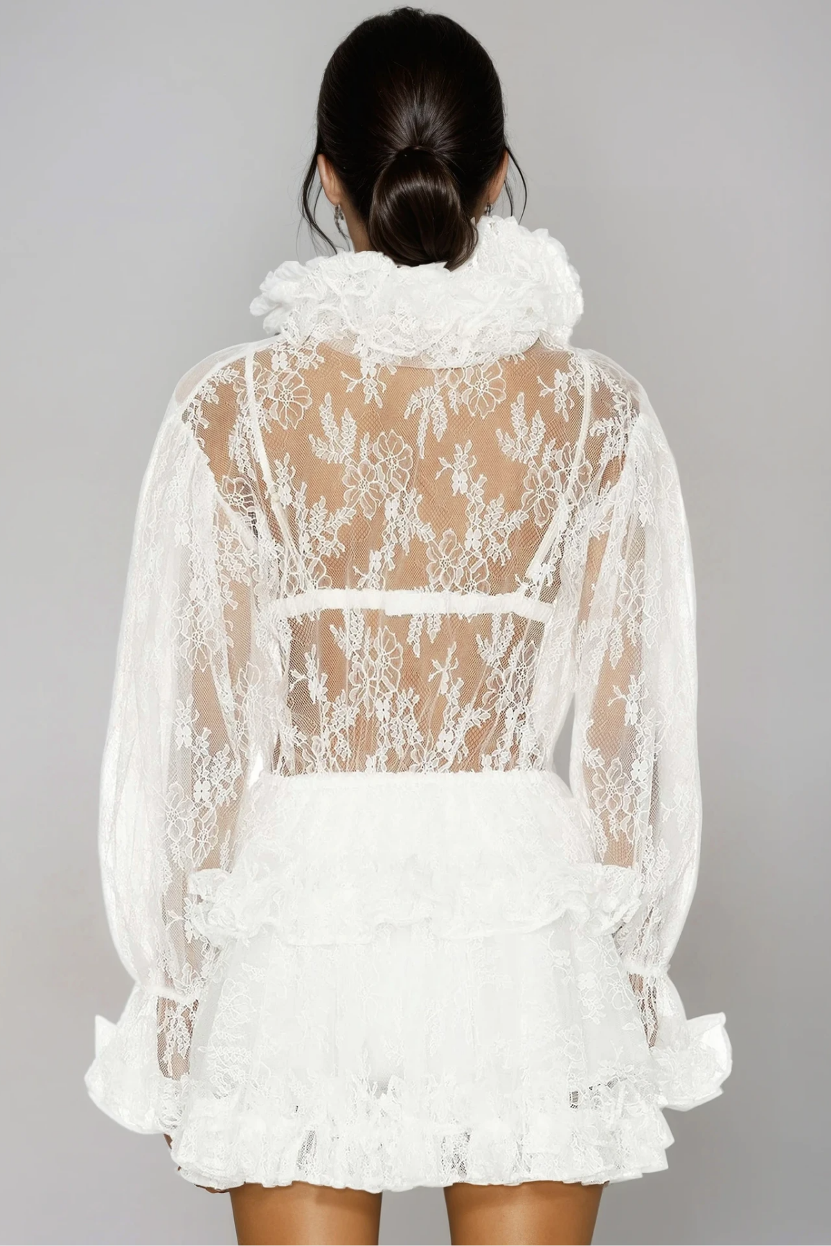 Davon Balloon Sleeve Lace Playsuit In White