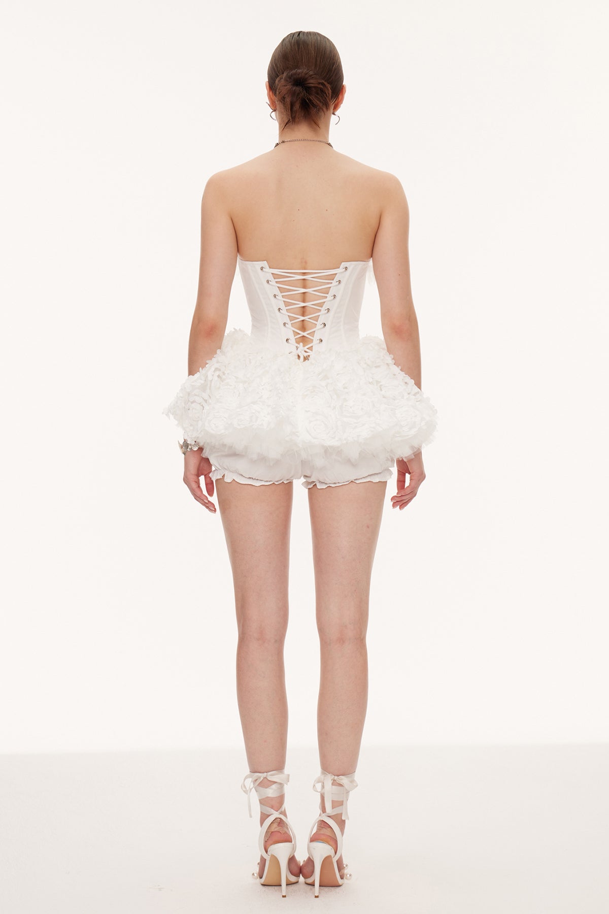 Daxton Corset Flower Puffy Mini Dress In White