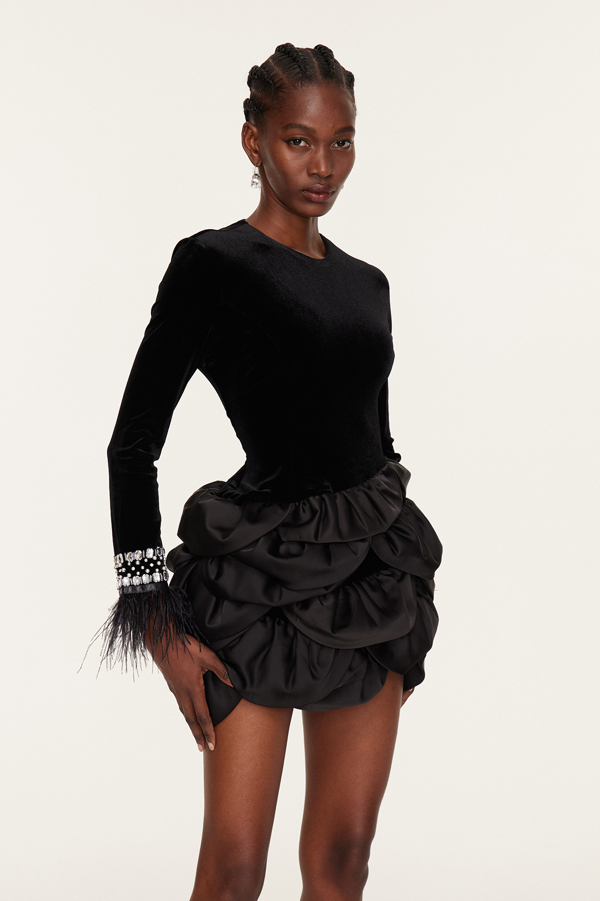 Dayo Fringe Crystal Mini Dress In Black
