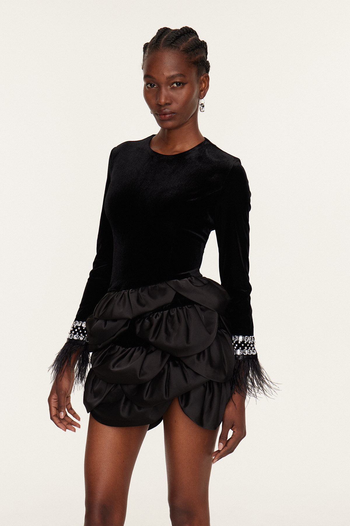Dayo Fringe Crystal Mini Dress In Black