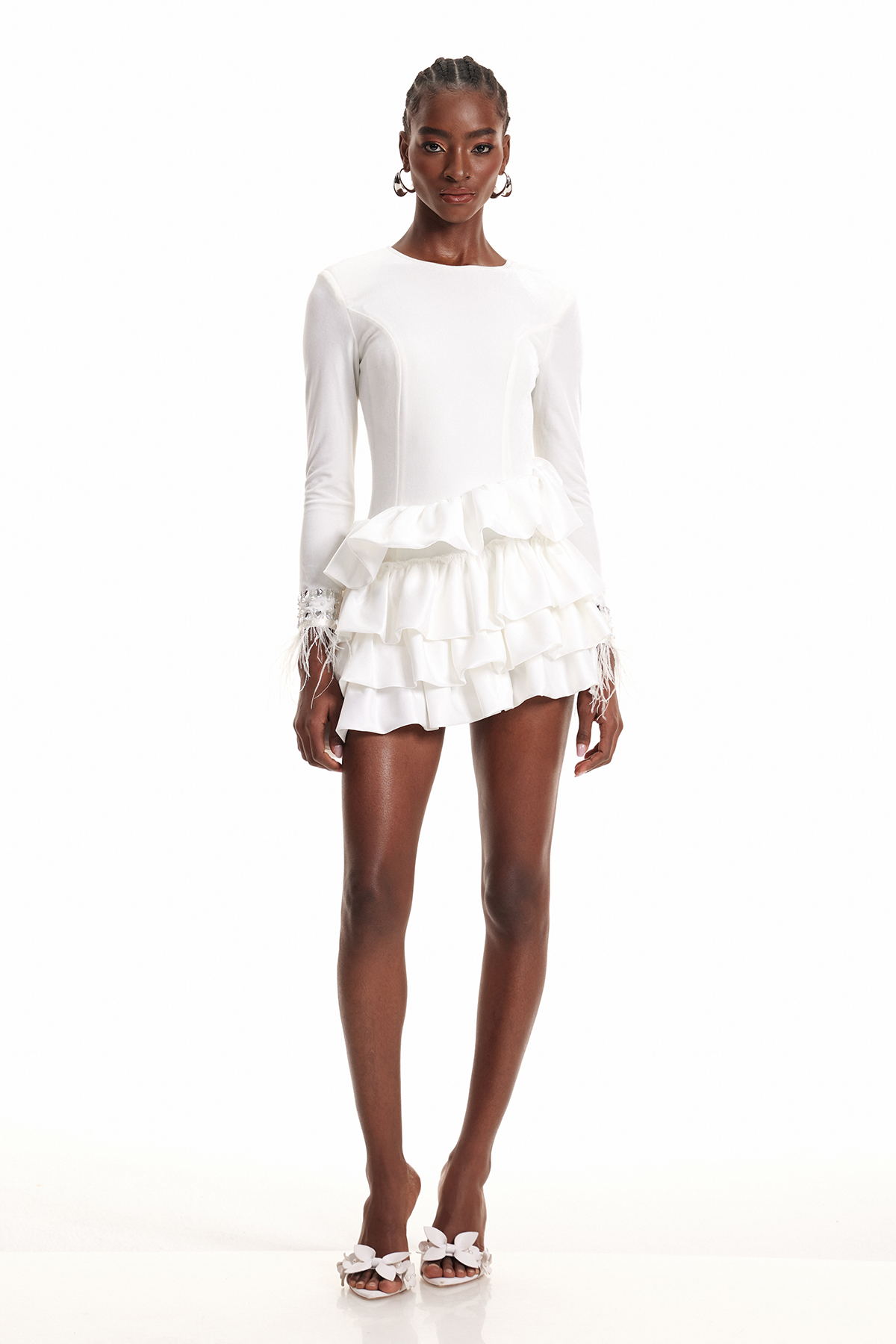 Dayo Fringe Crystal Mini Dress In White