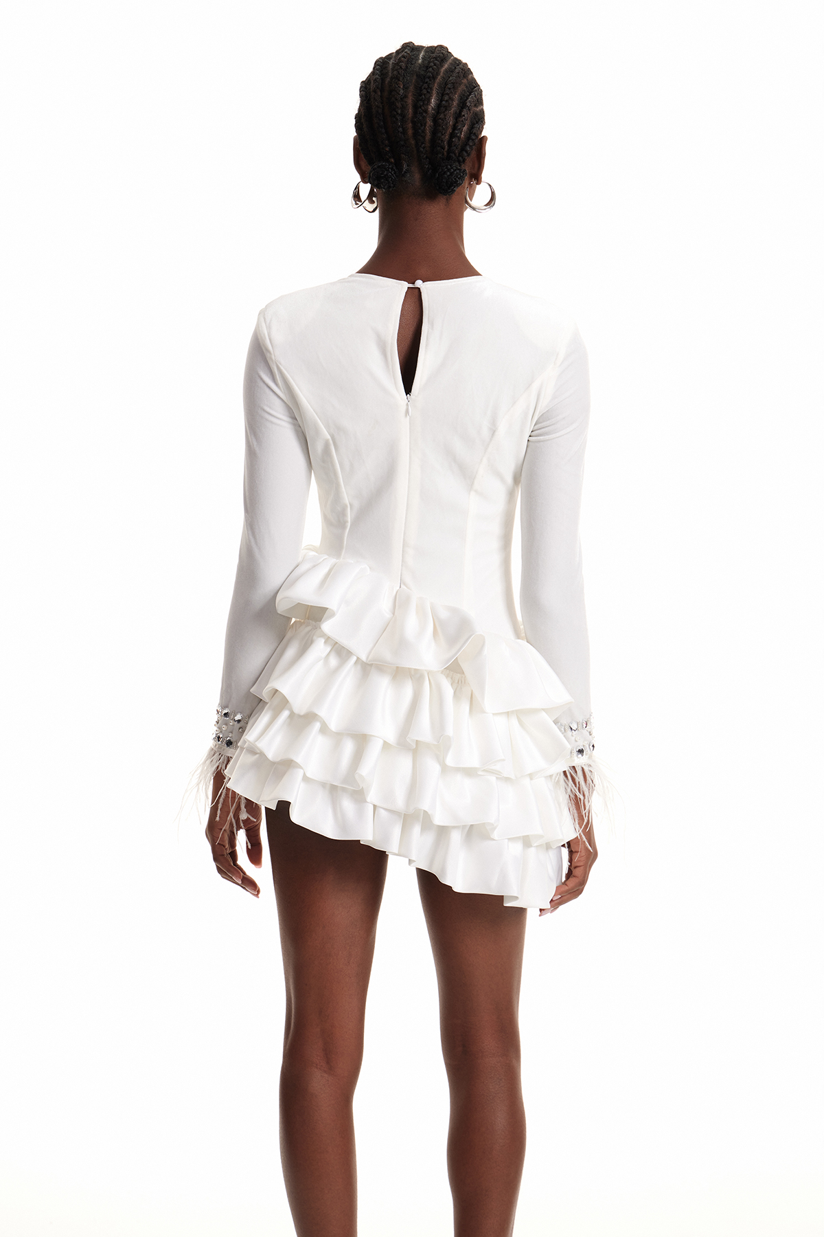 Dayo Fringe Crystal Mini Dress In White