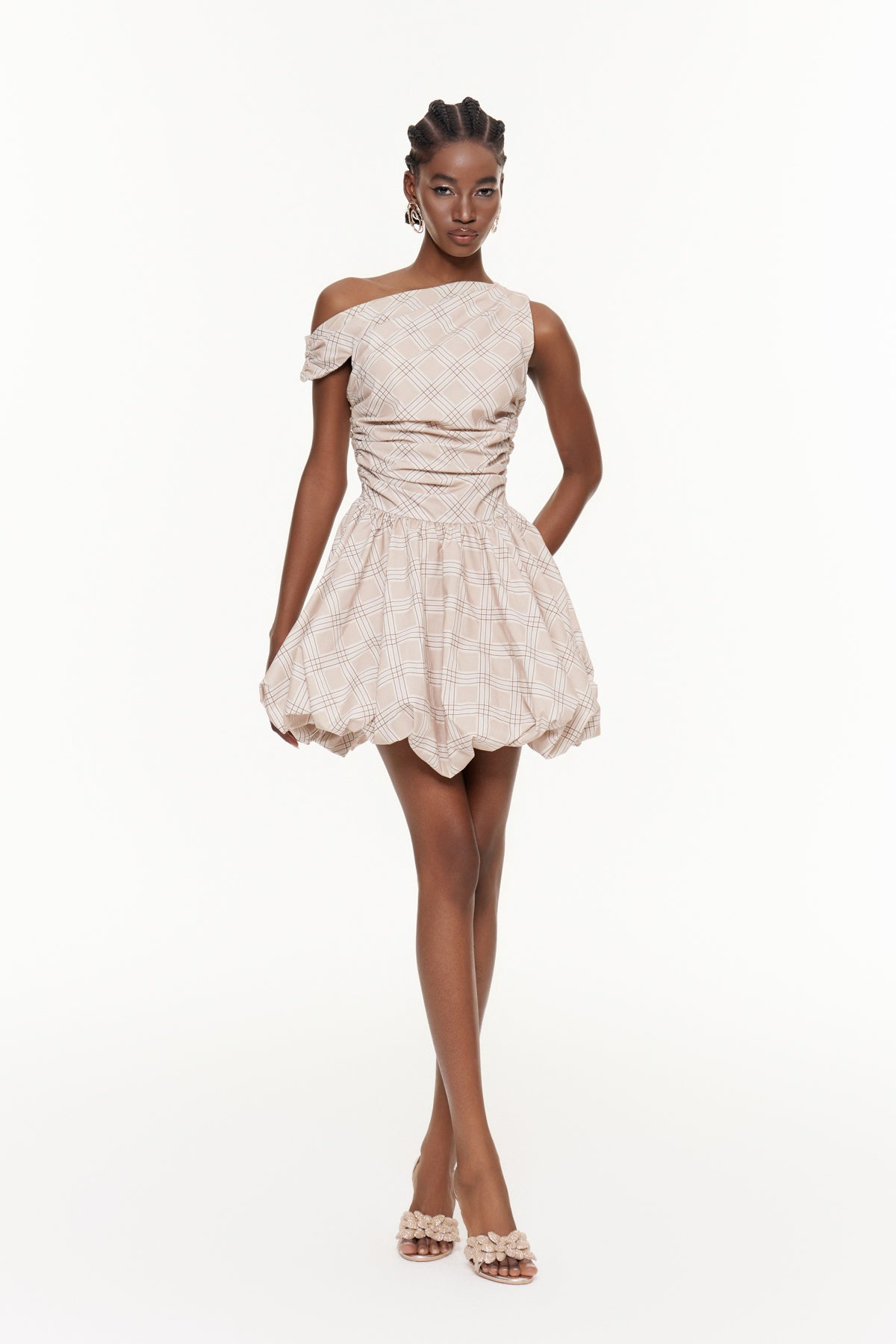 DeAndre One Shoulder Grid Mini Dress