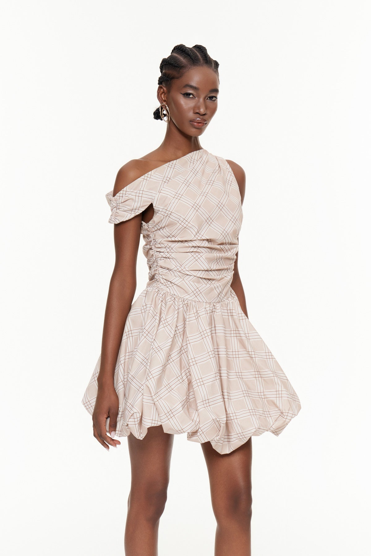 DeAndre One Shoulder Grid Mini Dress