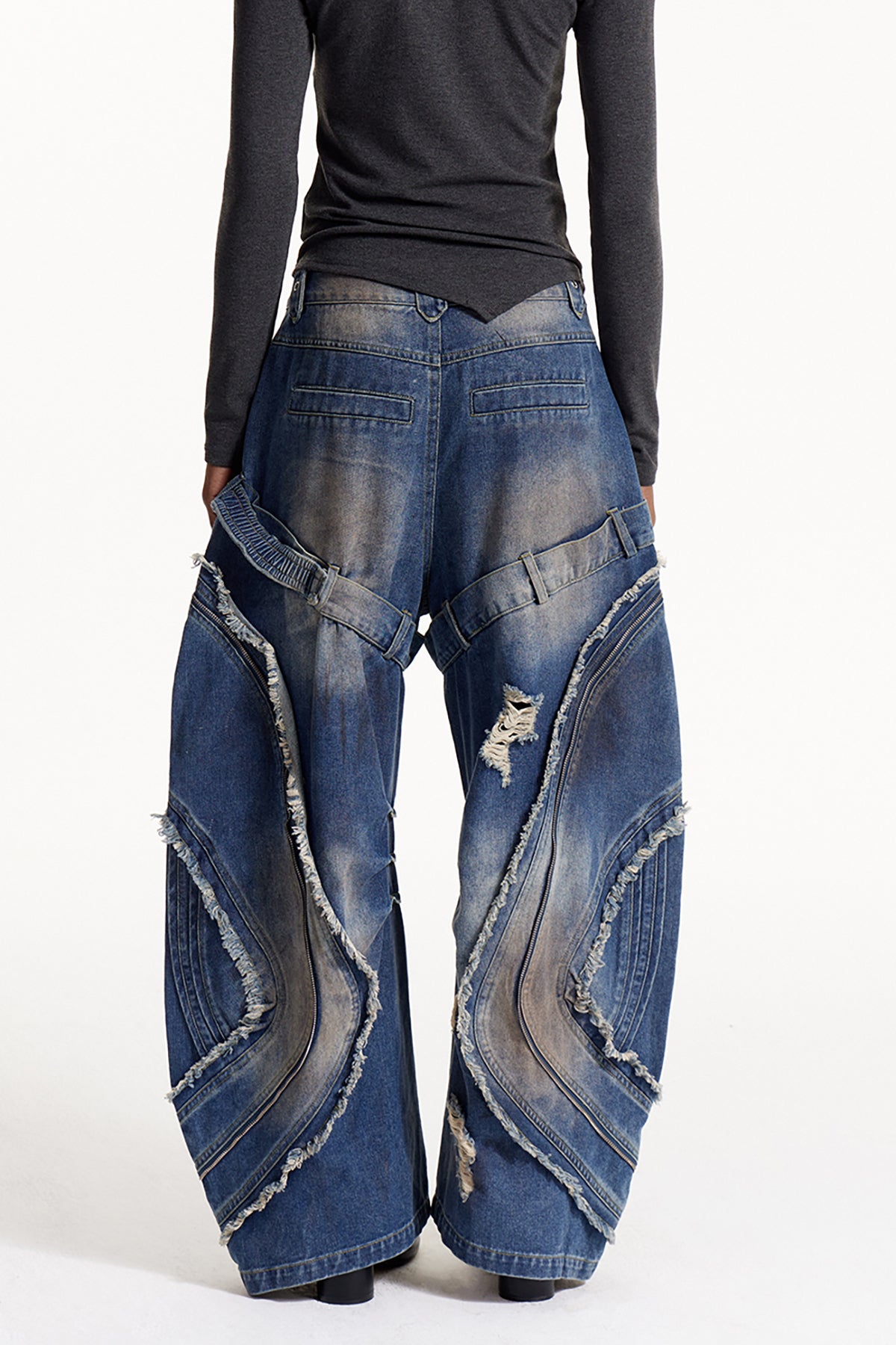 Debdas Zipper Bleached Baggy Jeans