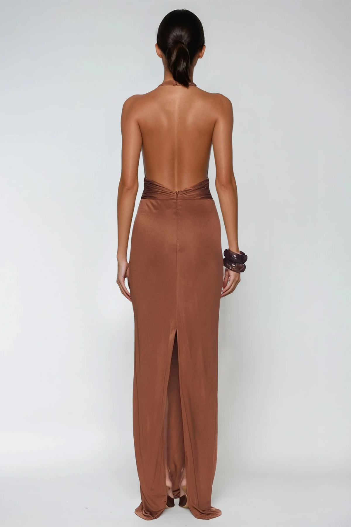 Debra Plunge Backless Ruch Maxi Dress