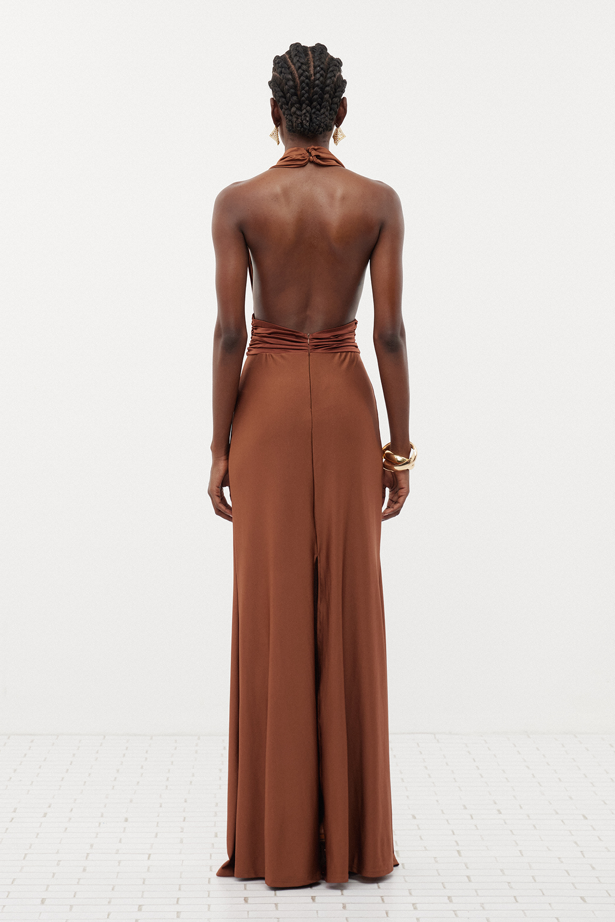 Debra Plunge Backless Ruch Maxi Dress