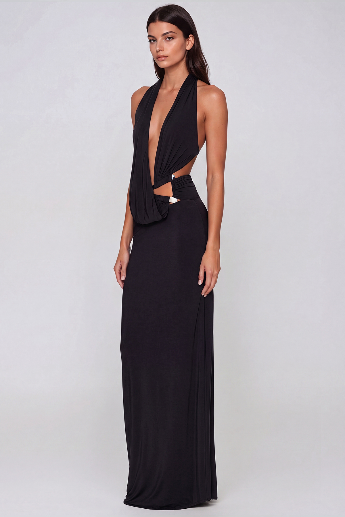 Debra Plunge Cutout Maxi Dress In Black