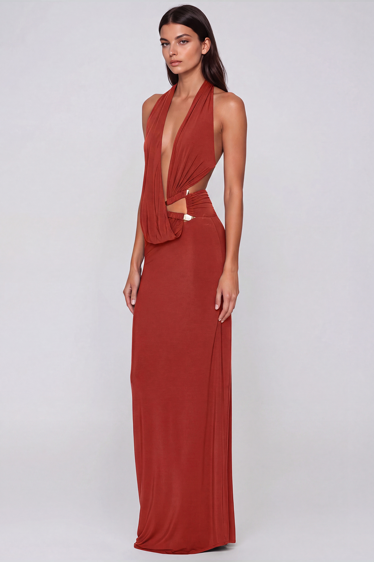Debra Plunge Cutout Maxi Dress In Red