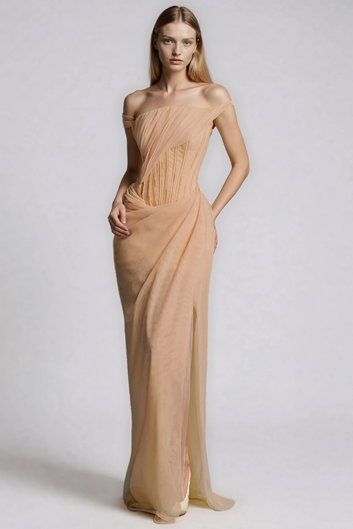Dechen Off Shoulder Corset Split Maxi Dress