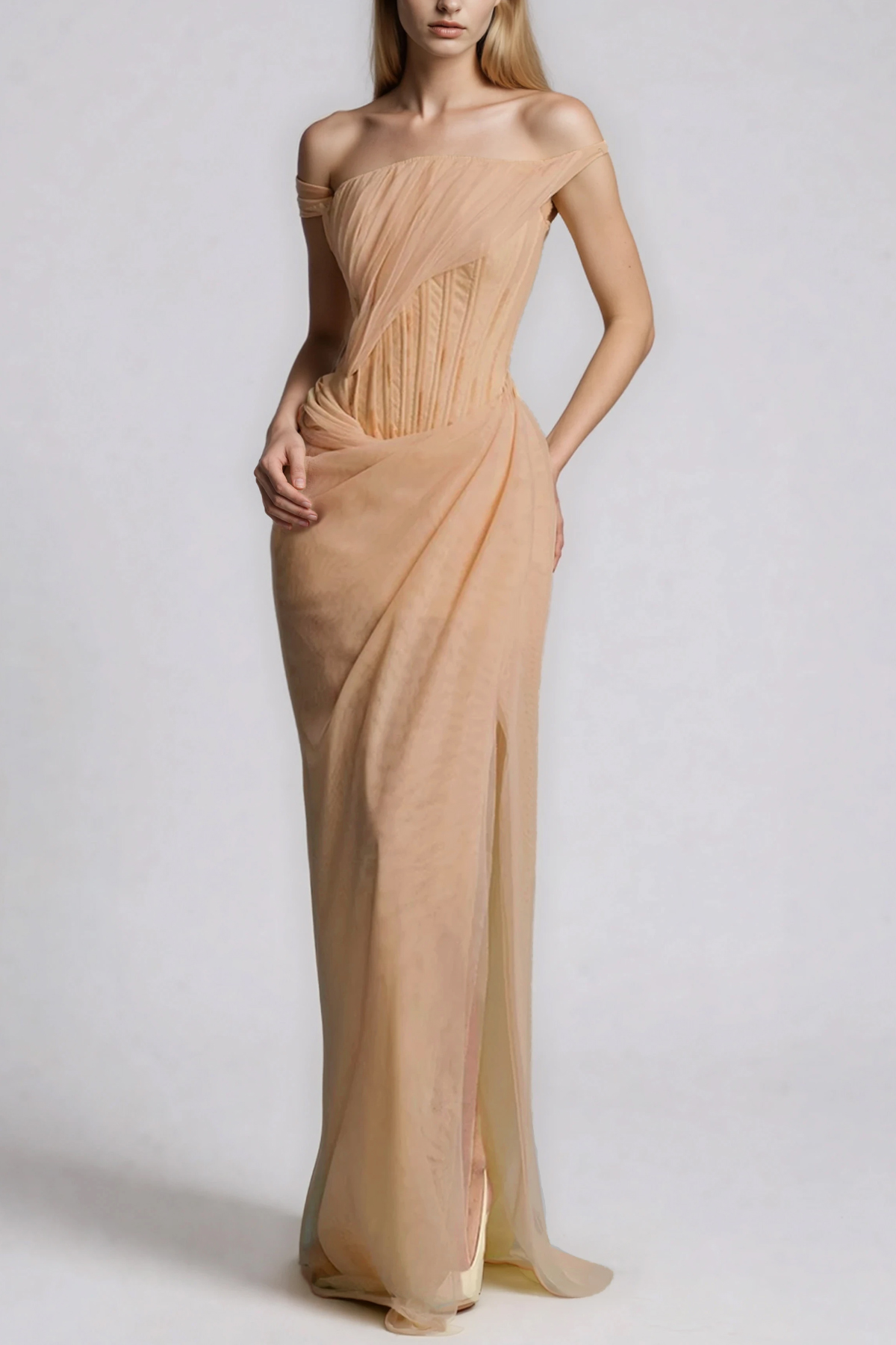 Dechen Off Shoulder Corset Split Maxi Dress