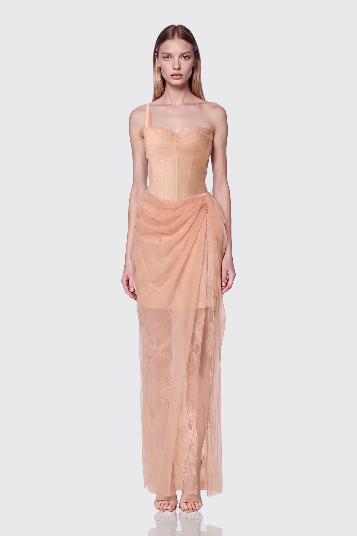 off shoulder spaghetti strap dress Chic the Side Slit Long Prom US18 / As Picture Maxi Dress With Blazer group:SP501-PL Ivory lace+nude lining(For other Color:Soft Beige