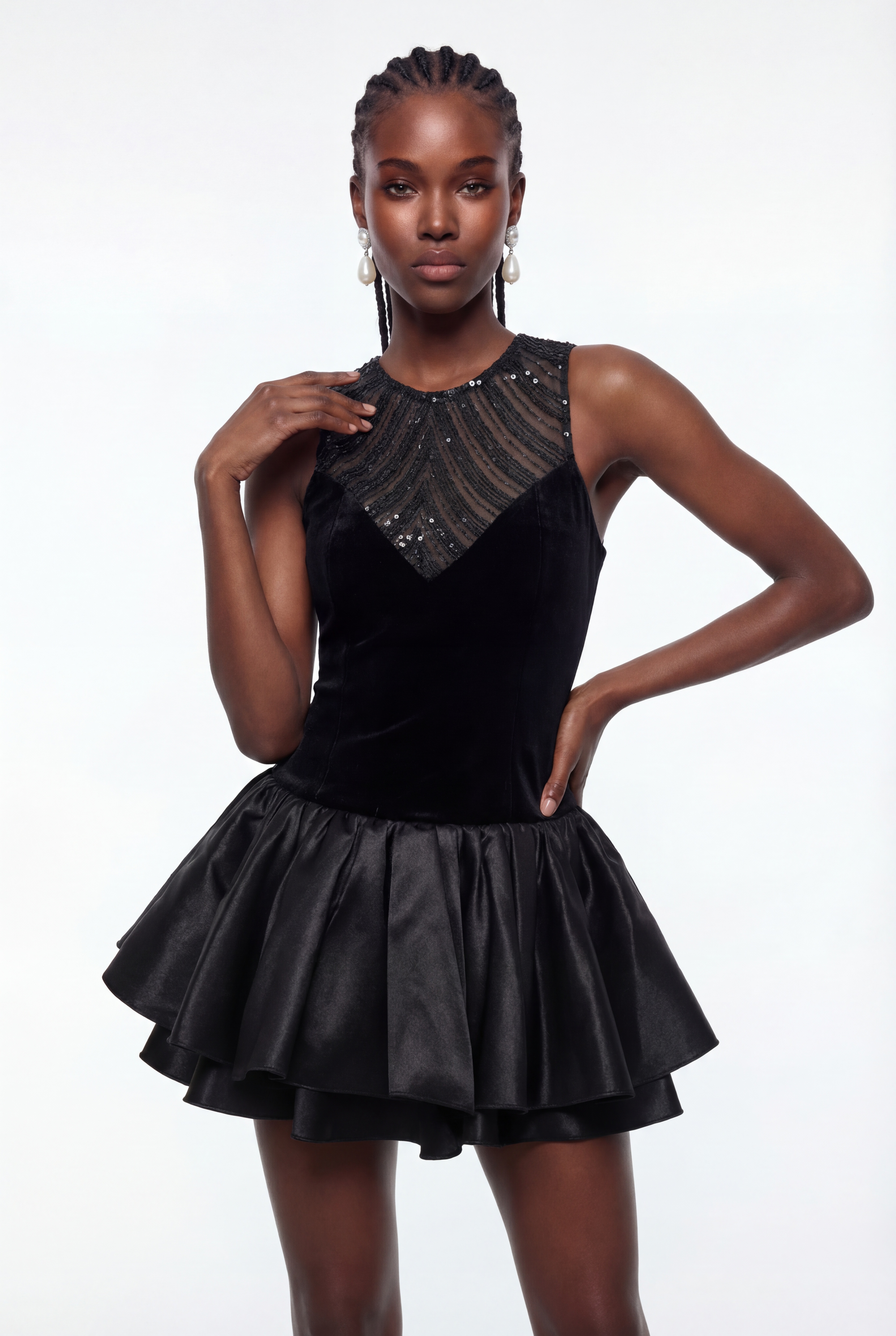 Decima Sequin Cutout Puffy Mini Dress