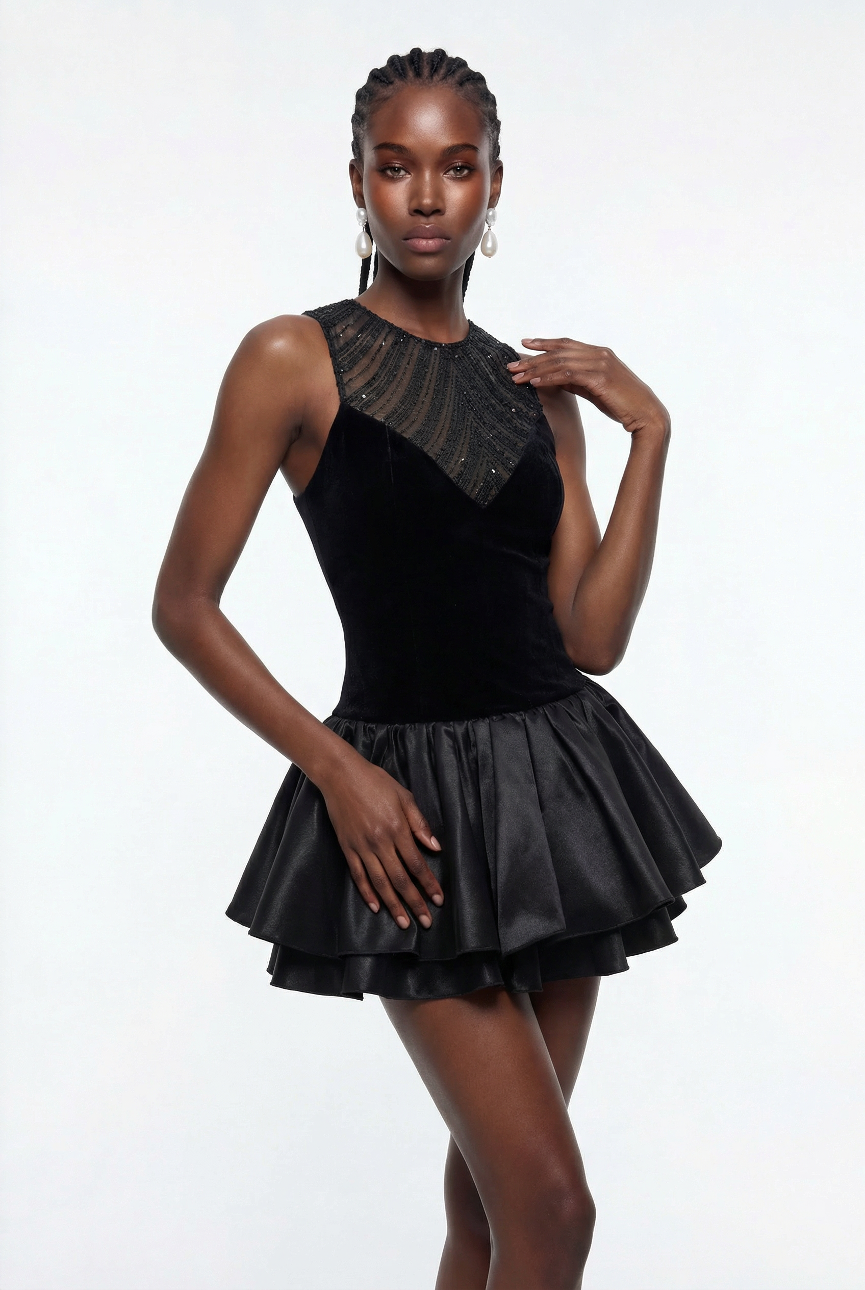 Decima Sequin Cutout Puffy Mini Dress