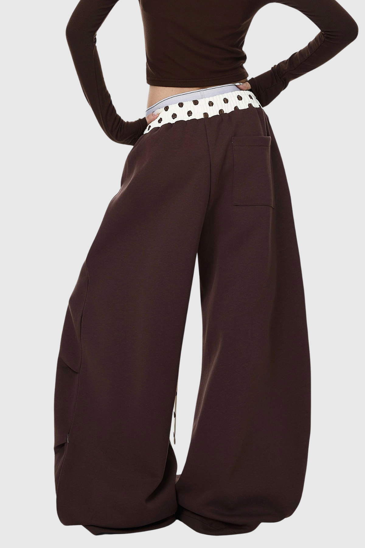 Deedee Tie Up Dot Baggy Pants In Brown