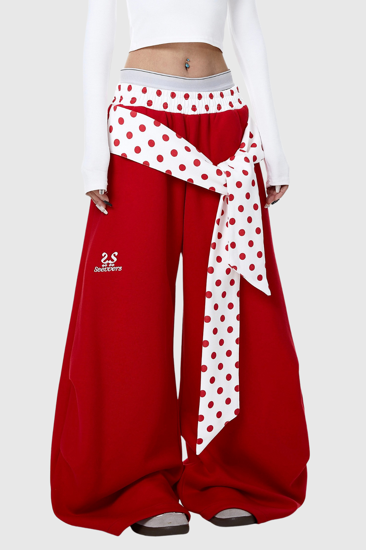 Deedee Tie Up Dot Baggy Pants In Red