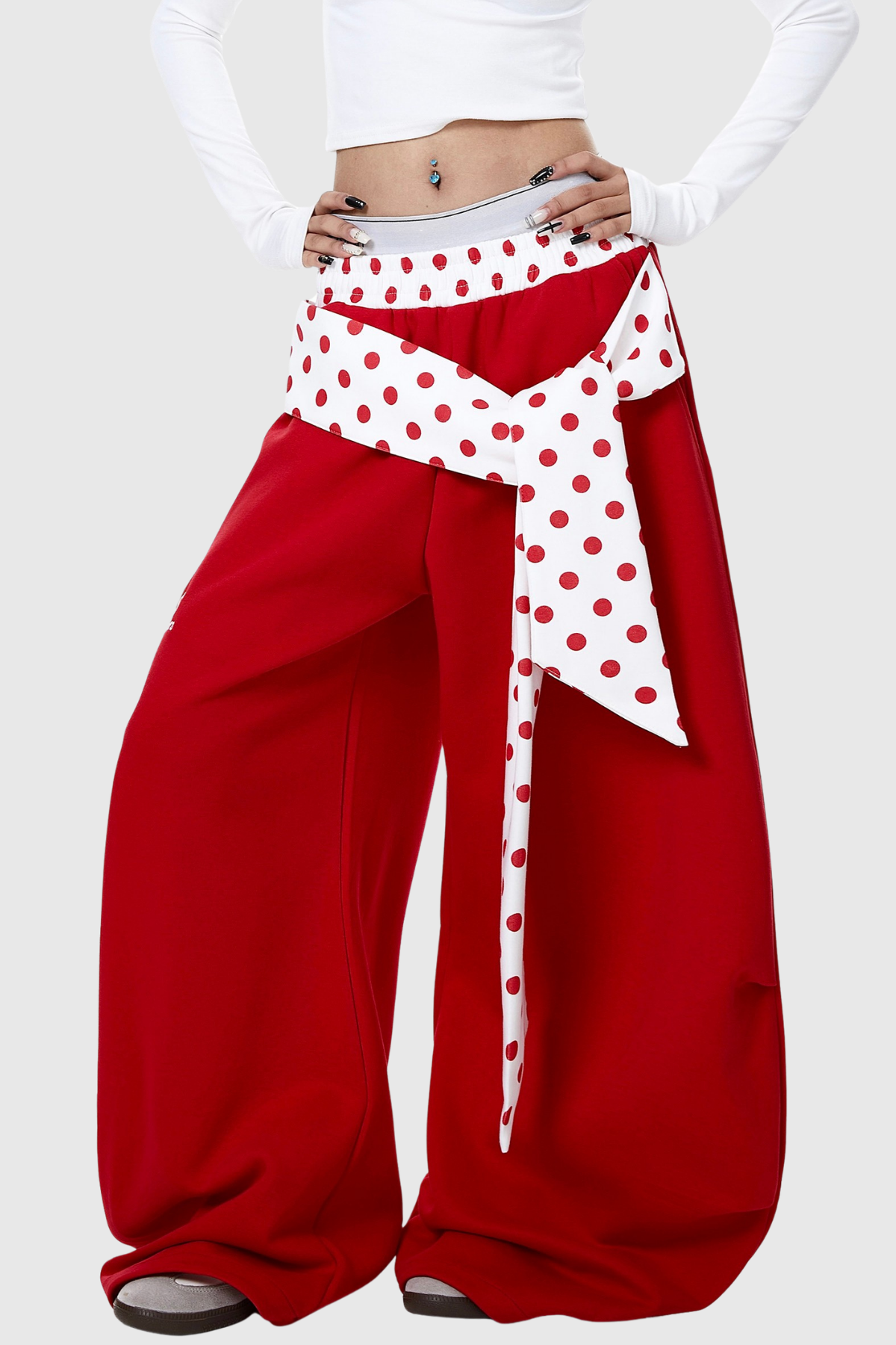 Deedee Tie Up Dot Baggy Pants In Red