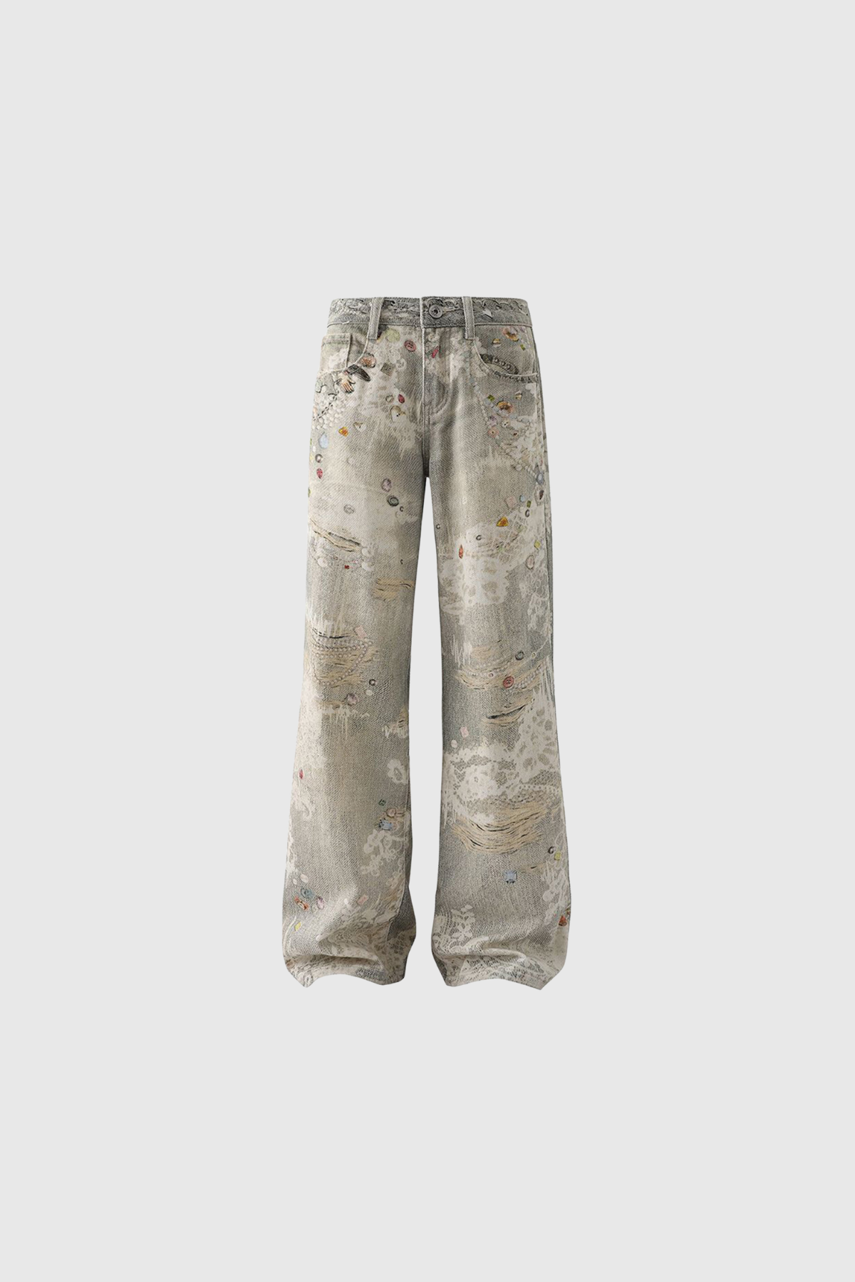 Deemer Print Bleach Dye Barrel Jeans
